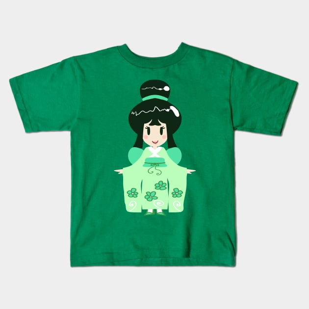 Green Kimono Girl Kids T-Shirt by saradaboru